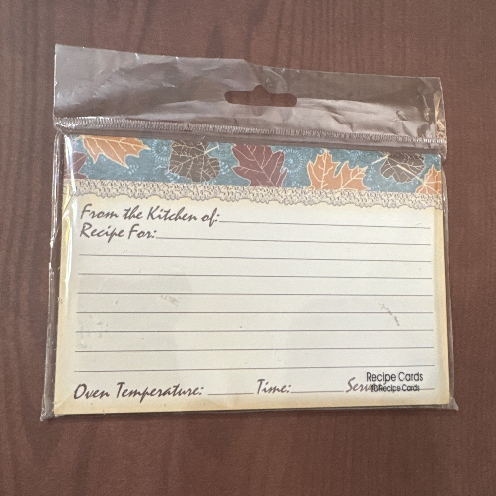 Recipe Cards New Sealed Fall Leaves Thanksgiving Farmhouse Grannycore 4 x 6